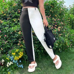 SHEIN Plus Two Tone Carrot Pants, Black & White High Rise Tapered Trousers, 16